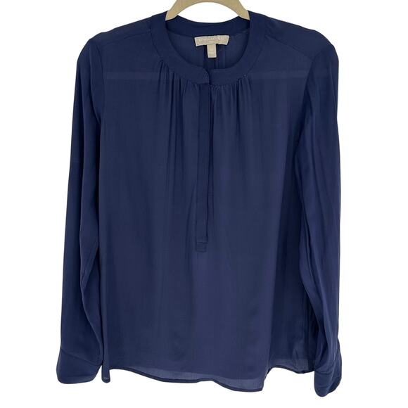 Banana Republic Silk Blouse Blue Pleated Long Sleeve Roll Tab Sheer Workwear XS - Picture 1 of 9